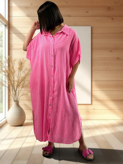 CHARLY - ROBE OVERSIZE FUCHSIA A RAYURE JUSQU'A LA TAILLE 54