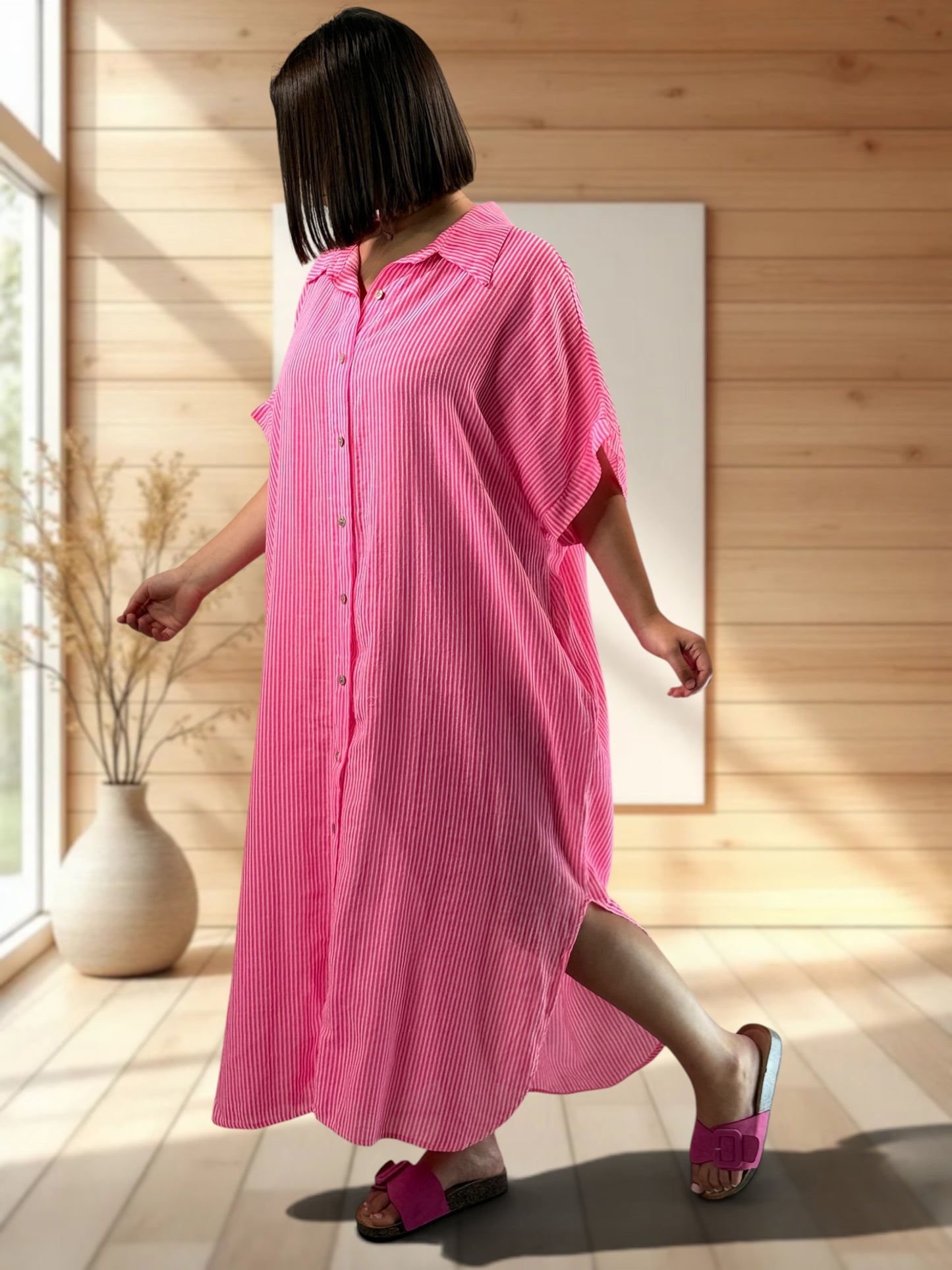CHARLY - ROBE OVERSIZE FUCHSIA A RAYURE JUSQU'A LA TAILLE 54