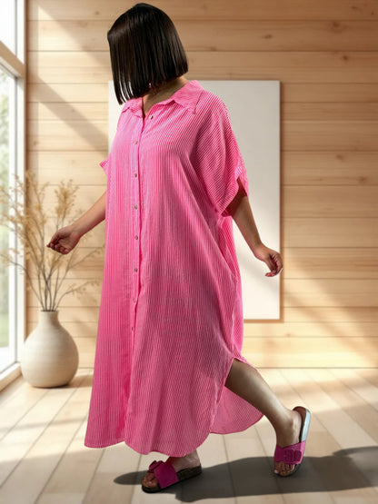 CHARLY - ROBE OVERSIZE FUCHSIA A RAYURE JUSQU'A LA TAILLE 54