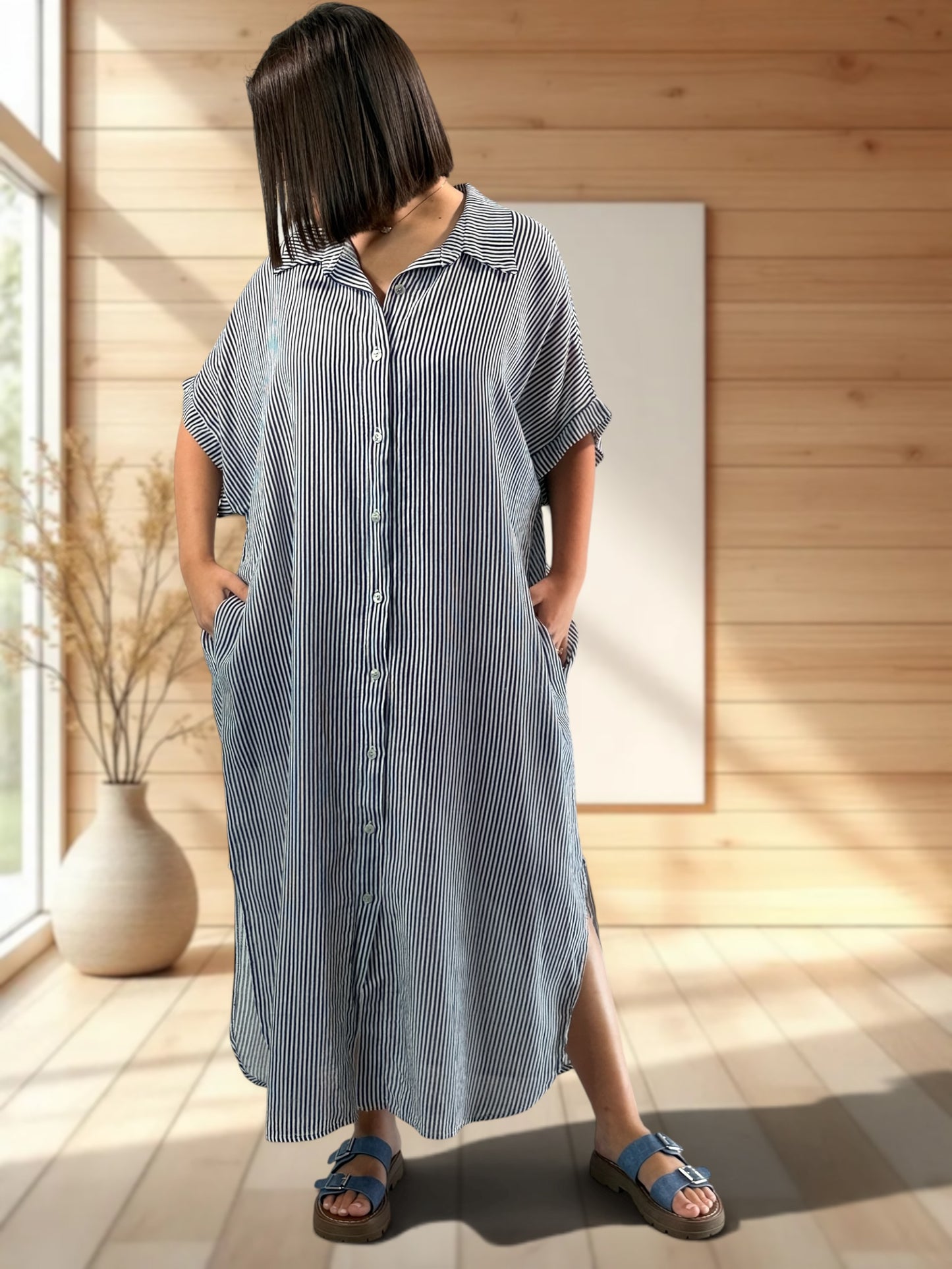 CHARLY - ROBE OVERSIZE MARINE A RAYURE JUSQU'A LA TAILLE 54