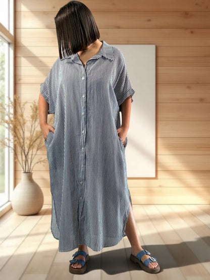 CHARLY - ROBE OVERSIZE MARINE A RAYURE JUSQU'A LA TAILLE 54