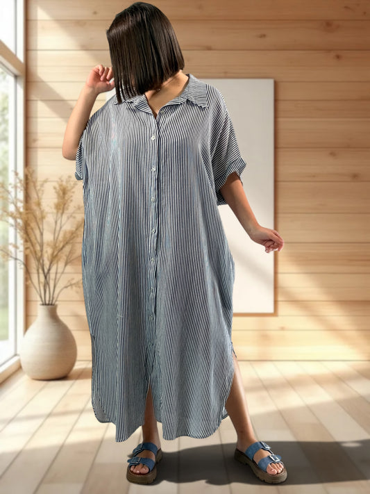 CHARLY - ROBE OVERSIZE MARINE A RAYURE JUSQU'A LA TAILLE 54