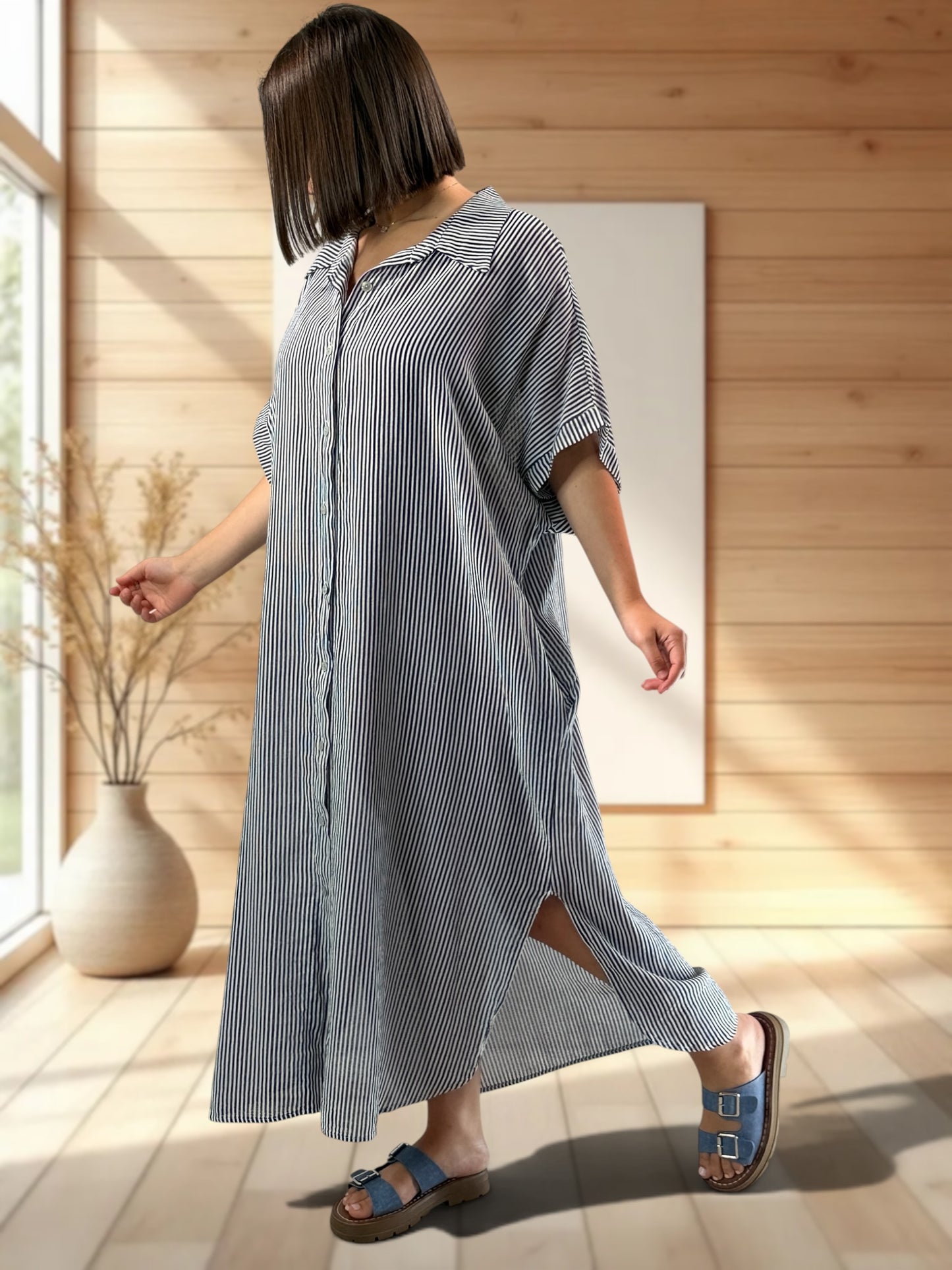 CHARLY - ROBE OVERSIZE MARINE A RAYURE JUSQU'A LA TAILLE 54
