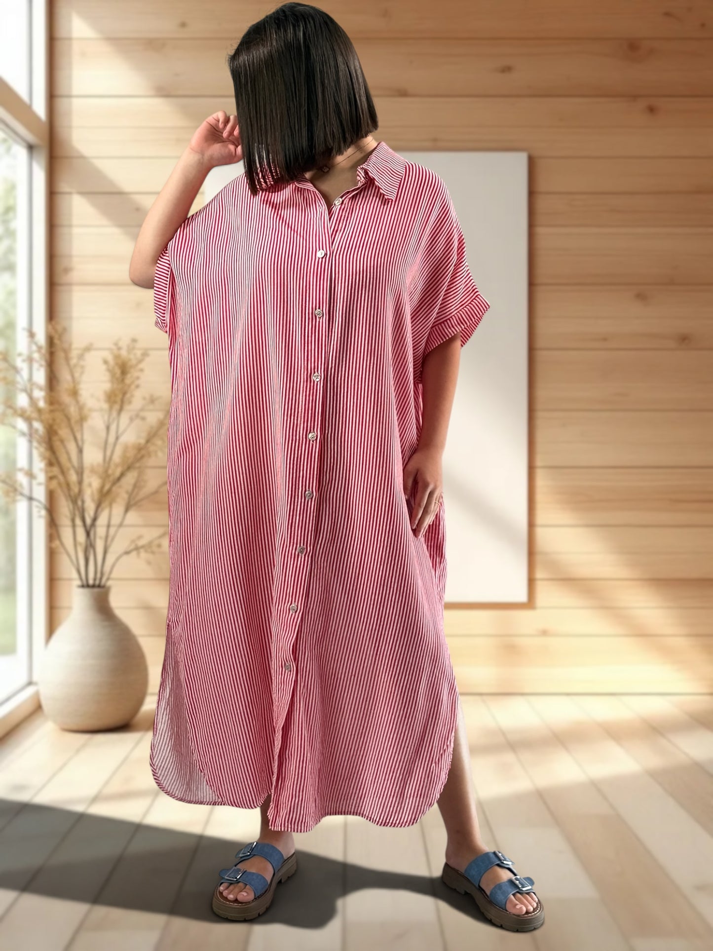 CHARLY - ROBE OVERSIZE ROUGE A RAYURE JUSQU'A LA TAILLE 54
