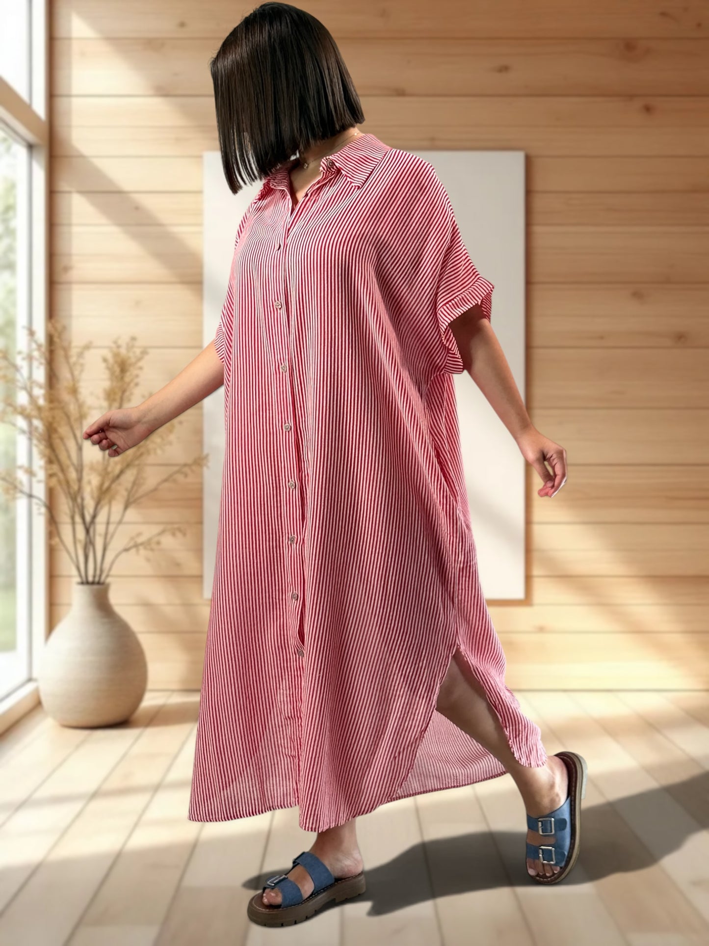 CHARLY - ROBE OVERSIZE ROUGE A RAYURE JUSQU'A LA TAILLE 54
