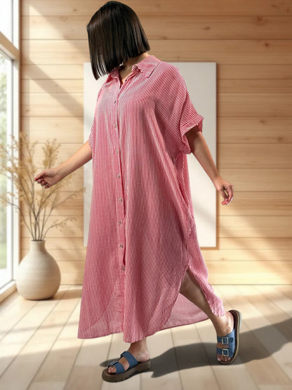 CHARLY - ROBE OVERSIZE ROUGE A RAYURE JUSQU'A LA TAILLE 54