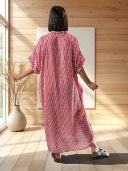 CHARLY - ROBE OVERSIZE ROUGE A RAYURE JUSQU'A LA TAILLE 54