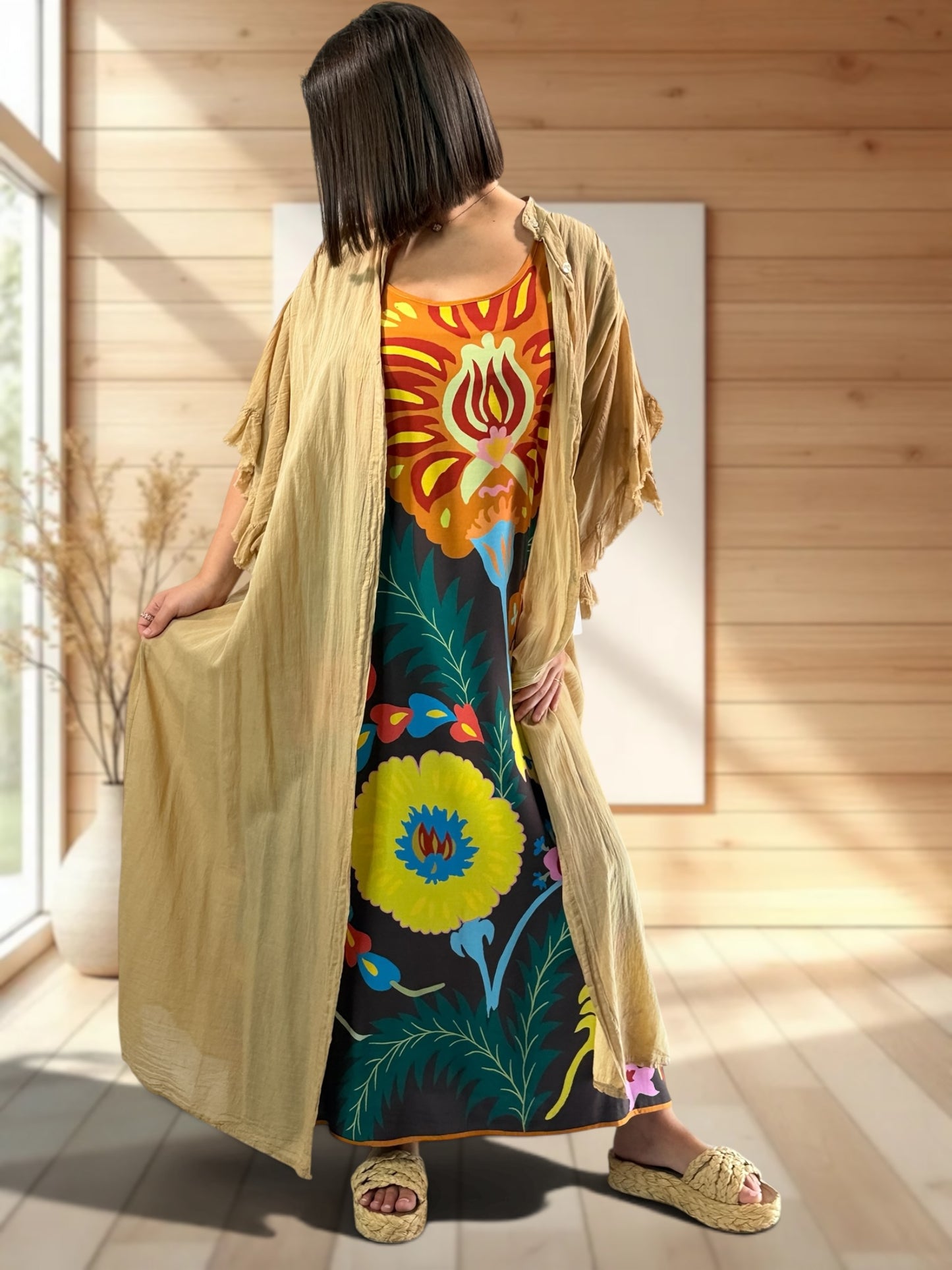 YOCO - ROBE OVERSIZE MARRON A MOTIF JUSQU'A LA TAILLE 50