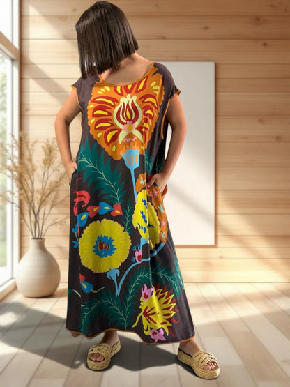 YOCO - ROBE OVERSIZE MARRON A MOTIF JUSQU'A LA TAILLE 50