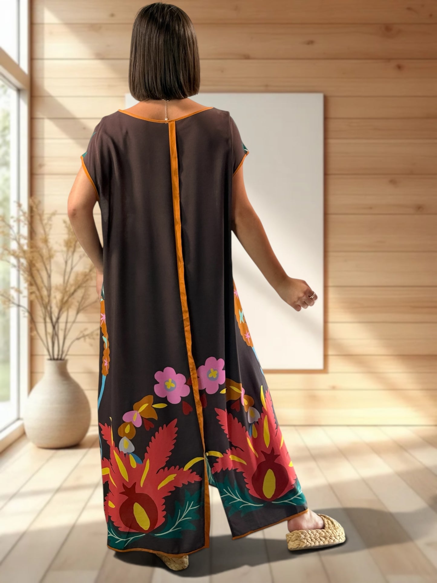 YOCO - ROBE OVERSIZE MARRON A MOTIF JUSQU'A LA TAILLE 50