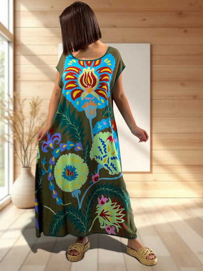 YOCO - ROBE OVERSIZE KAKI A MOTIF JUSQU'A LA TAILLE 50