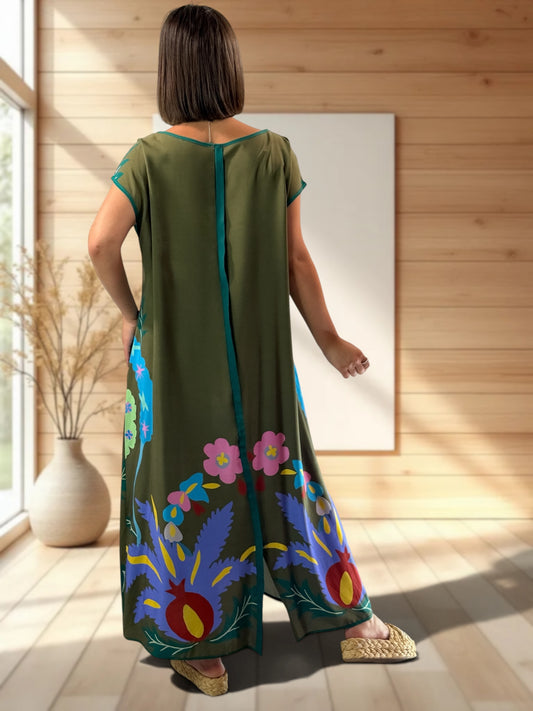 YOCO - ROBE OVERSIZE KAKI A MOTIF JUSQU'A LA TAILLE 50