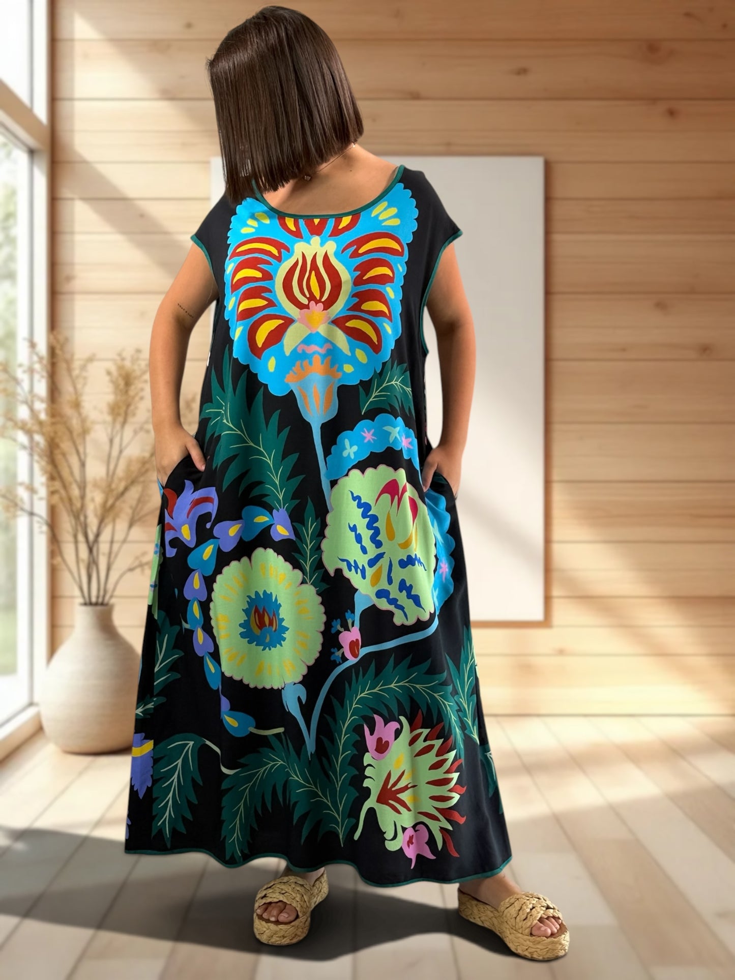 YOCO - ROBE OVERSIZE NOIRE A MOTIF JUSQU'A LA TAILLE 50