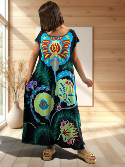 YOCO - ROBE OVERSIZE NOIRE A MOTIF JUSQU'A LA TAILLE 50