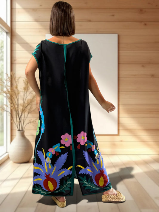 YOCO - ROBE OVERSIZE NOIRE A MOTIF JUSQU'A LA TAILLE 50