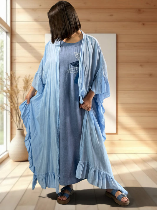 HAPINESS - KIMONO BLEU OVERSIZE JUSQU'A LA TAILLE 60