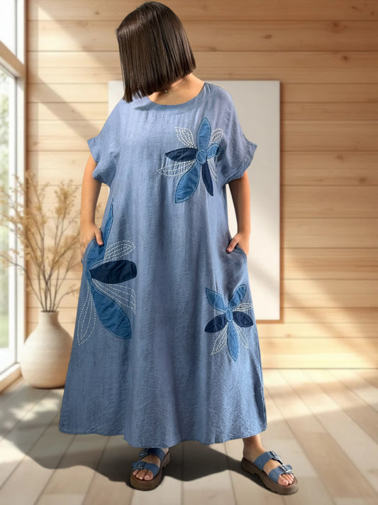 LARA - ROBE OVERSIZE BLEUE JUSQU'A LA TAILLE 50