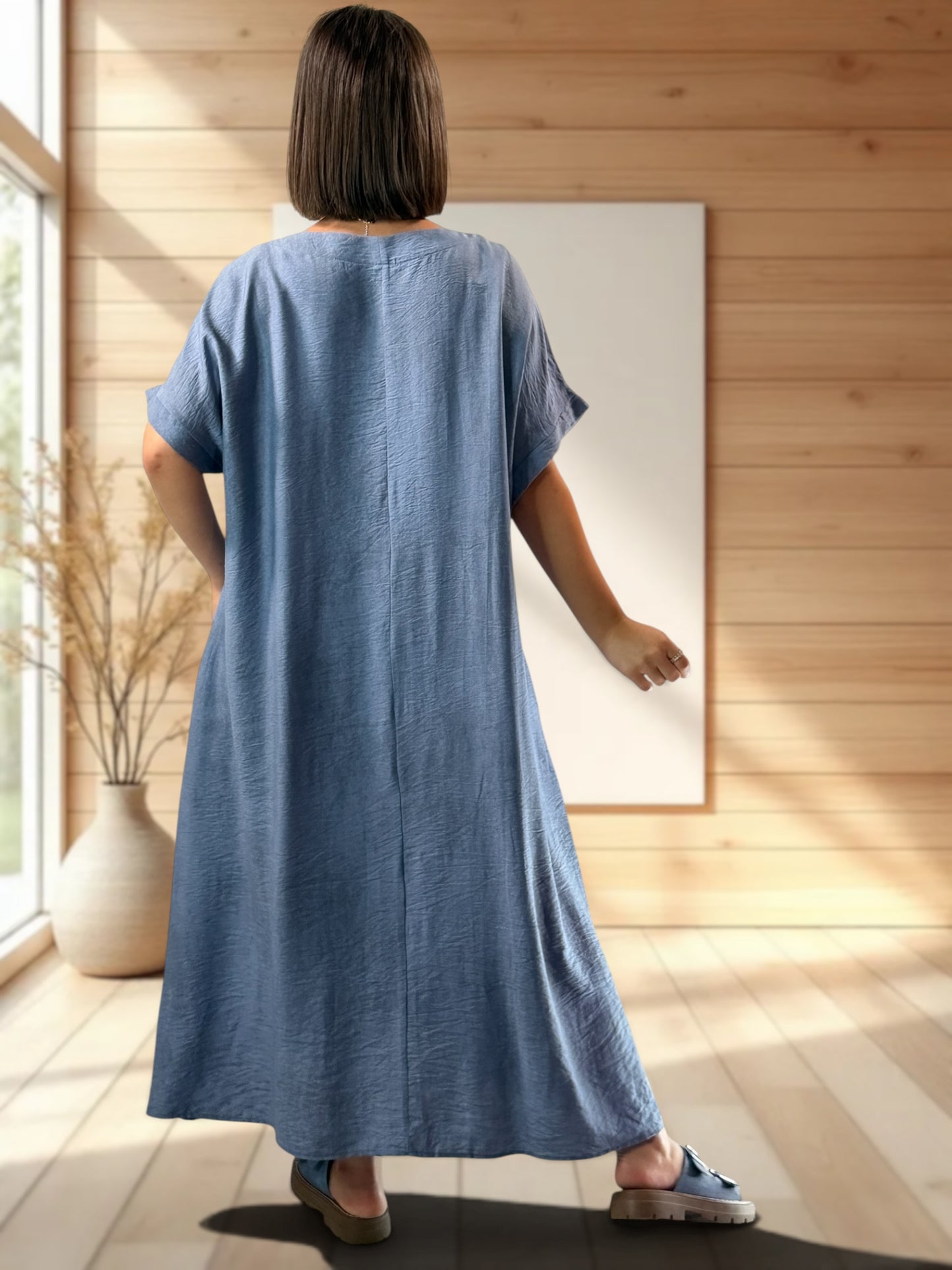 LARA - ROBE OVERSIZE BLEUE JUSQU'A LA TAILLE 50
