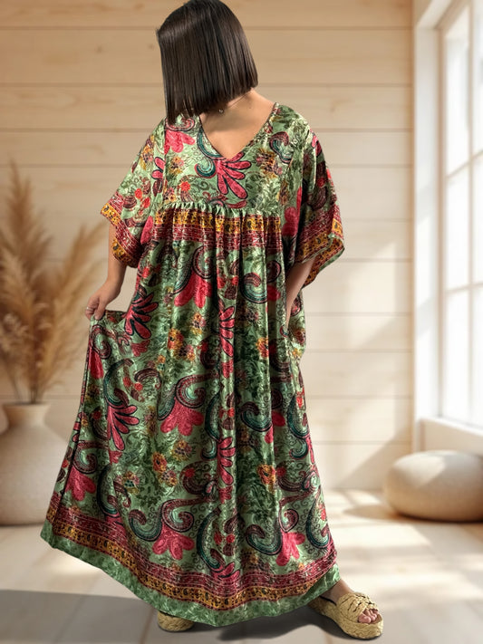 MATHILDA - ROBE LONGUE BOHEME SOIE JUSQU'A LA TAILLE 54