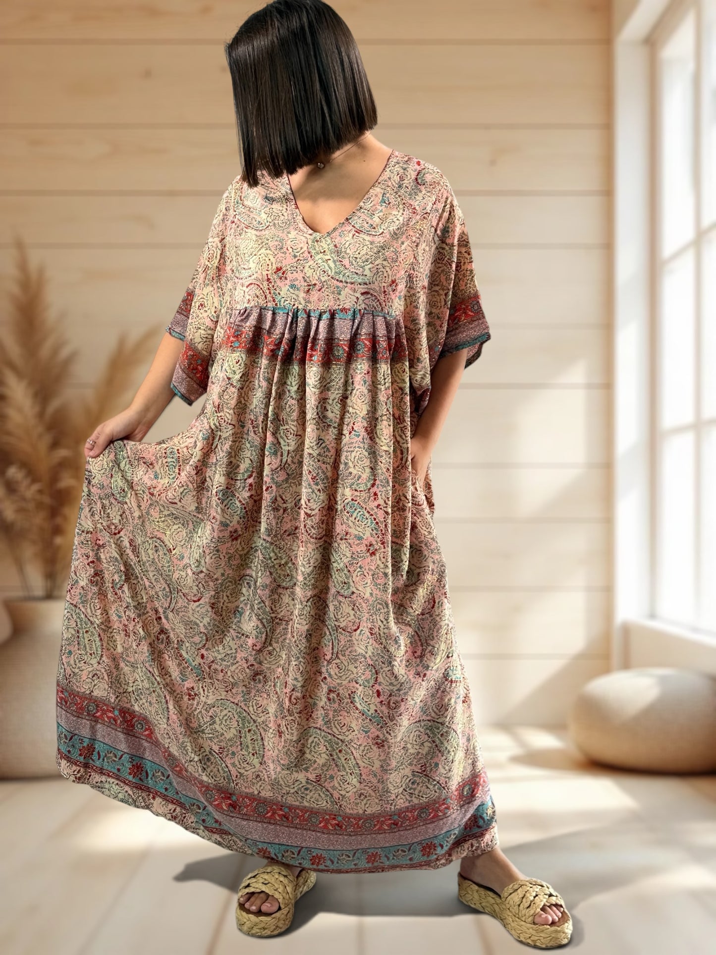 MATHILDA - ROBE LONGUE BOHEME SOIE JUSQU'A LA TAILLE 54