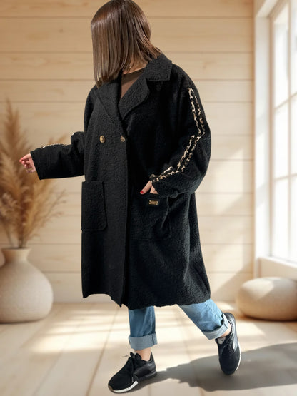 CLARICE - MANTEAU NOIR A BOUCLETTE JUSQU'A LA TAILLE 48/50 A 56