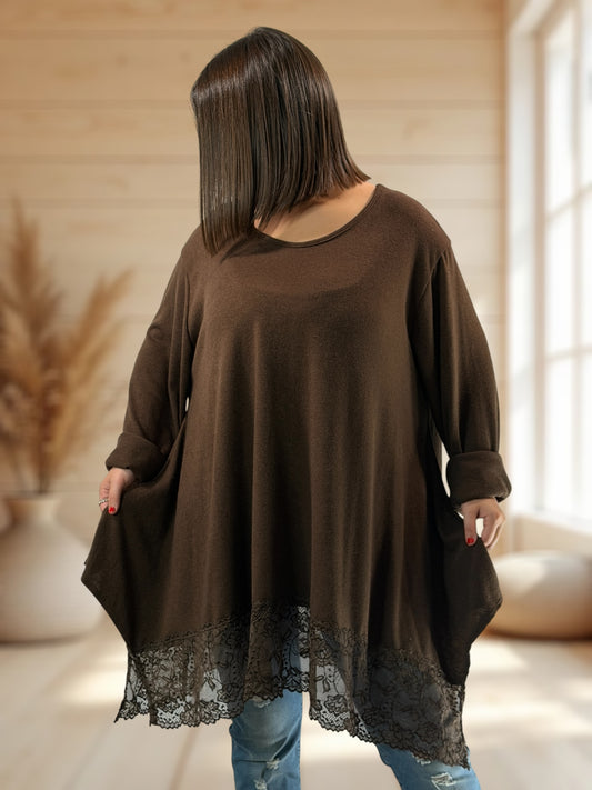 CLAUDIE - TUNIQUE MARRON EN MAILLE JUSQU'A LA TAILLE 54