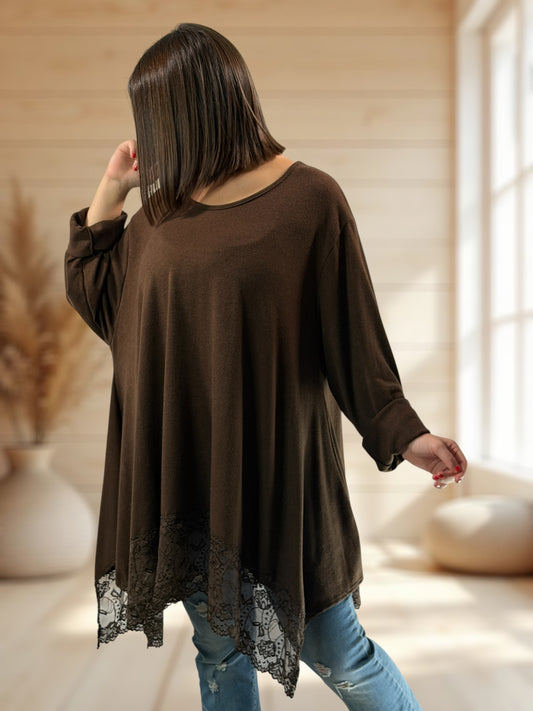 CLAUDIE - TUNIQUE MARRON EN MAILLE JUSQU'A LA TAILLE 54