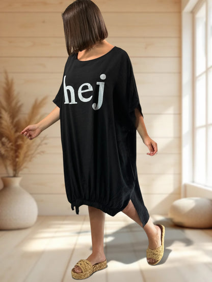 CLARICE - ROBE OVERSIZE NOIRE JUSQU'A LA TAILLE 54