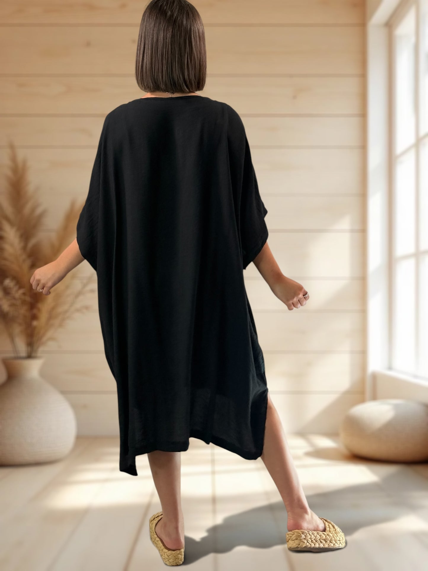 CLARICE - ROBE OVERSIZE NOIRE JUSQU'A LA TAILLE 54