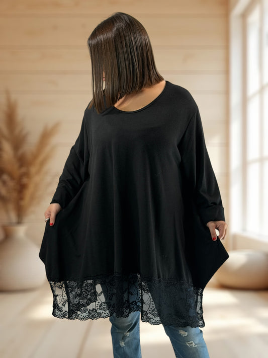 CLAUDIE - TUNIQUE NOIRE EN MAILLE JUSQU'A LA TAILLE 54