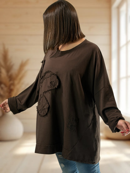 MICHOU - SWEAT OVERSIZE MARRON JUSQU'A LA TAILLE 56/58