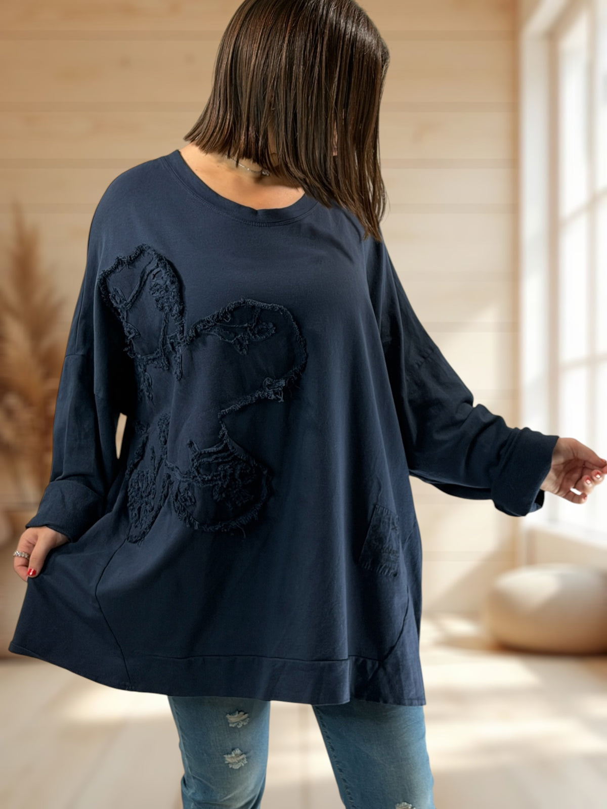 MICHOU - SWEAT OVERSIZE MARINE JUSQU'A LA TAILLE 56/58