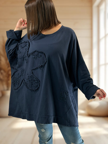MICHOU - SWEAT OVERSIZE MARINE JUSQU'A LA TAILLE 56/58