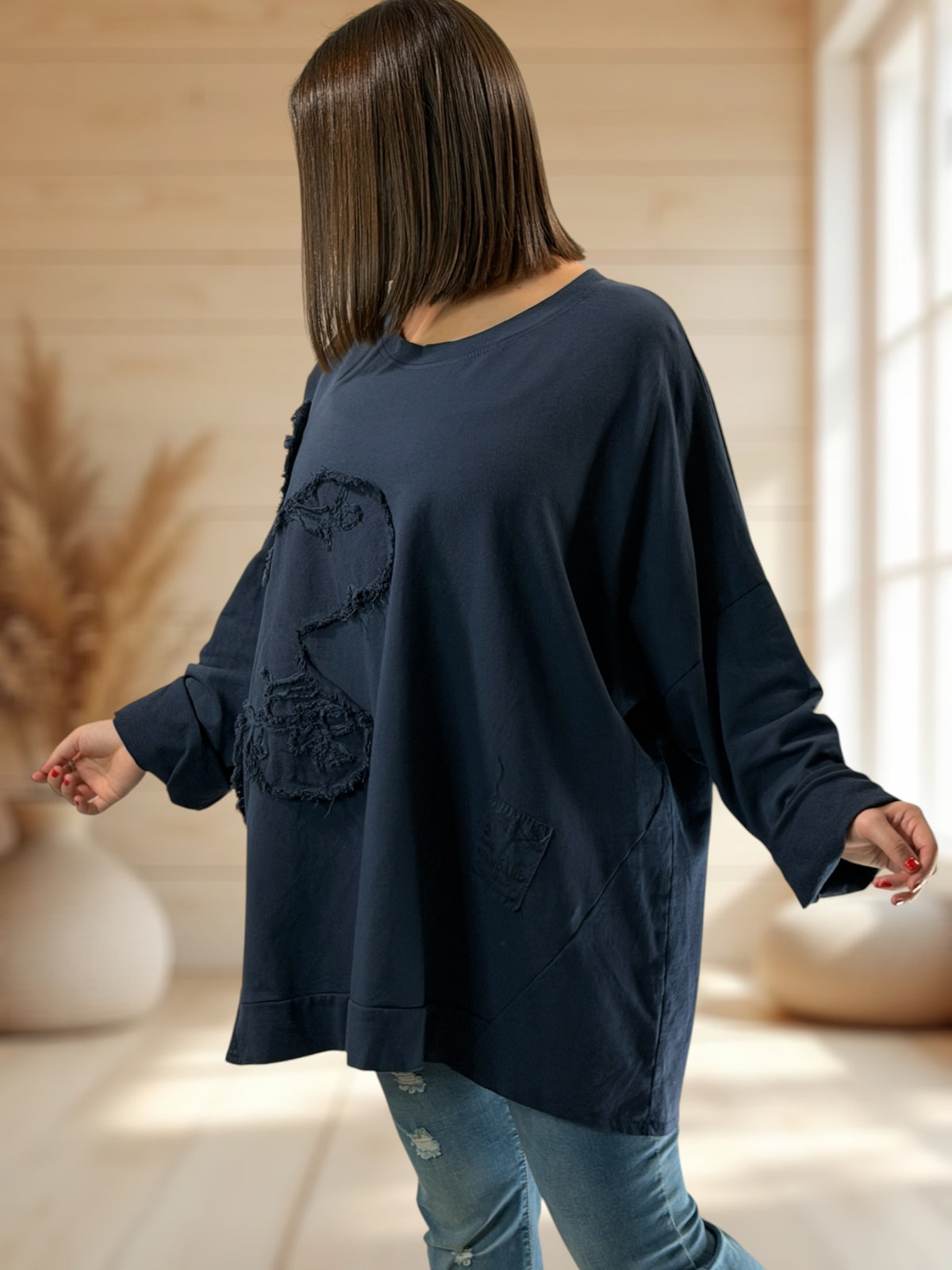 MICHOU - SWEAT OVERSIZE MARINE JUSQU'A LA TAILLE 56/58