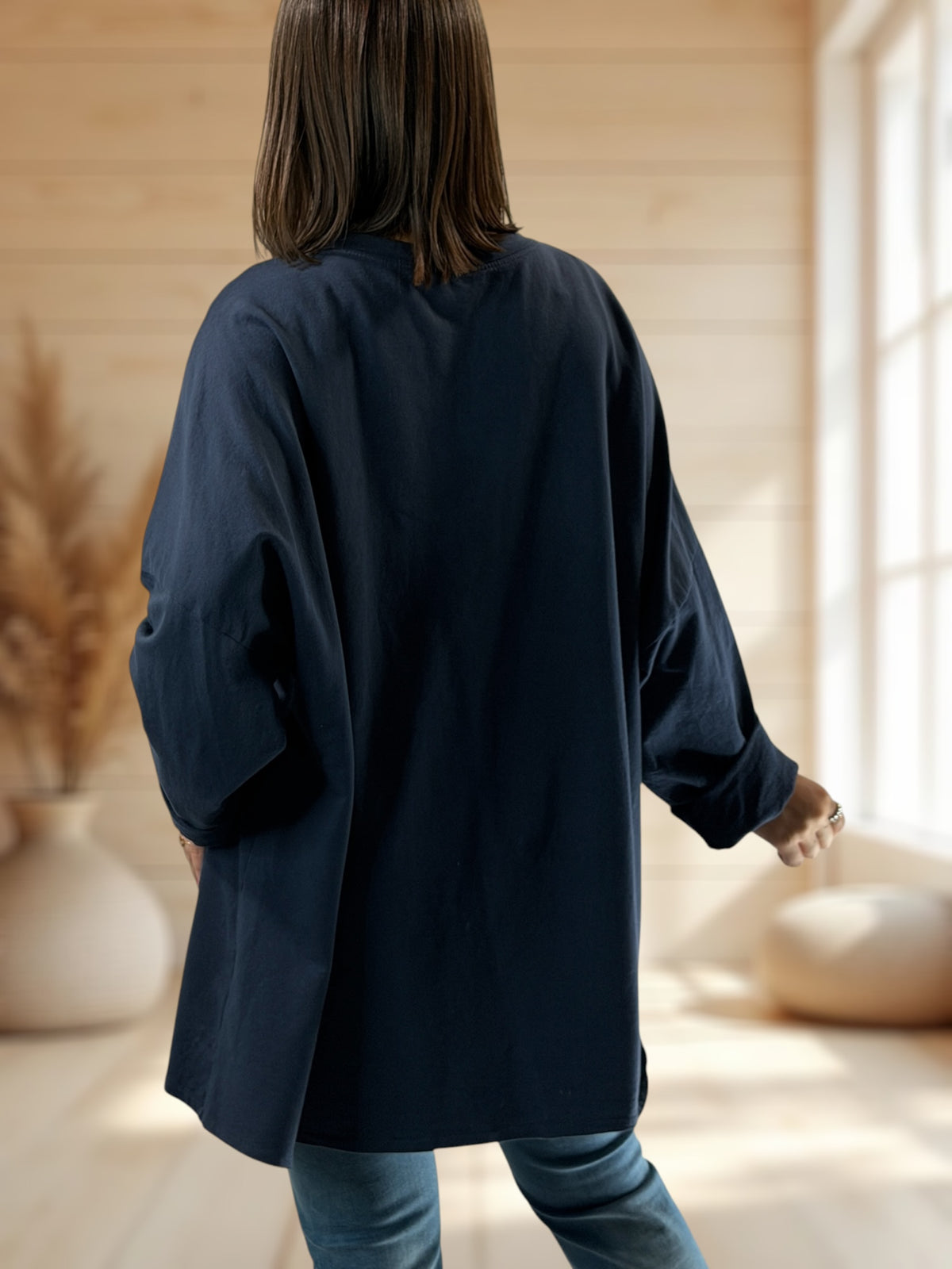 MICHOU - SWEAT OVERSIZE MARINE JUSQU'A LA TAILLE 56/58