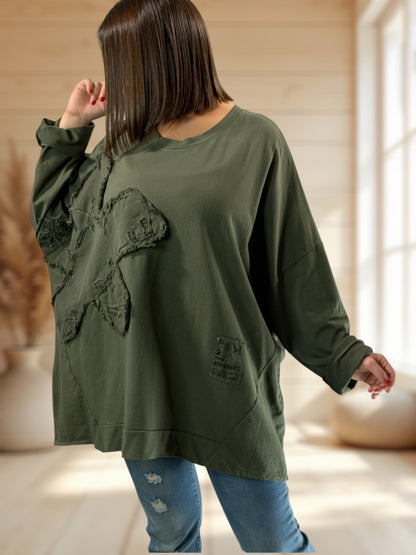 MICHOU - SWEAT OVERSIZE KAKI JUSQU'A LA TAILLE 56/58