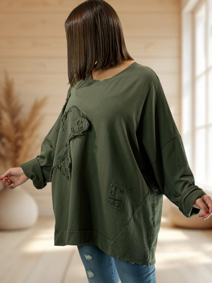 MICHOU - SWEAT OVERSIZE KAKI JUSQU'A LA TAILLE 56/58