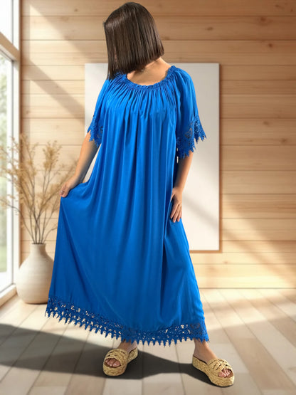 SAKURA - ROBE LONGUE BLEU IMPERIAL AVEC DENTELLE JUSQU'A LA TAILLE 54