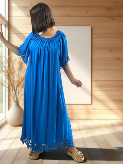 SAKURA - ROBE LONGUE BLEU IMPERIAL AVEC DENTELLE JUSQU'A LA TAILLE 54