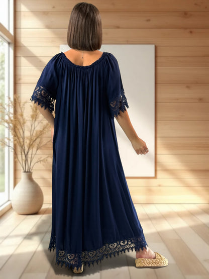 LAURETTE - ROBE LONGUE MARRON EN GAZE DE COTON JUSQU'A LA TAILLE 54