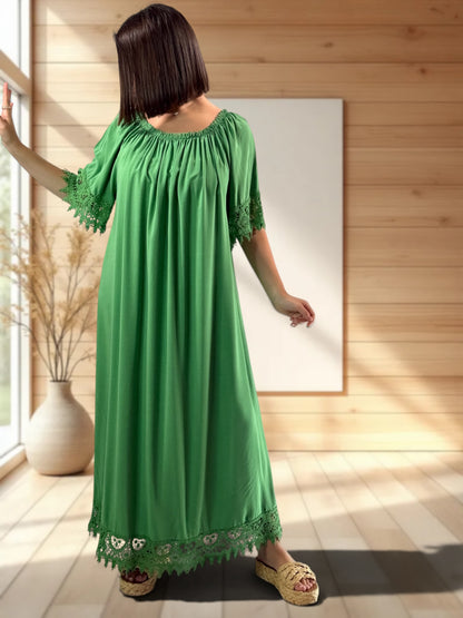 SAKURA - ROBE LONGUE VERTE AVEC DENTELLE JUSQU'A LA TAILLE 54
