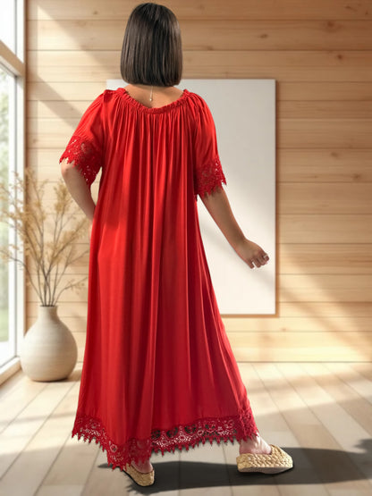 SAKURA - ROBE LONGUE ROUGE AVEC DENTELLE JUSQU'A LA TAILLE 54