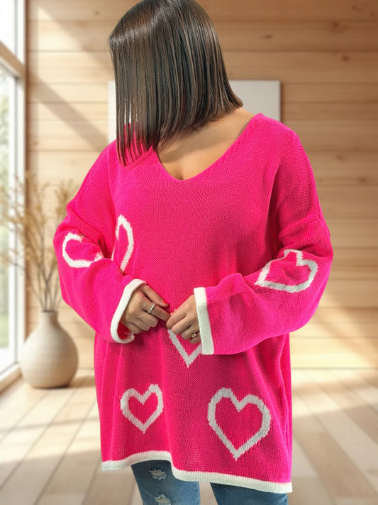 VALENTIN - PULL OVERSIZE FUCHSIA JUSQU'A LA TAILLE 52/54
