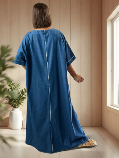 LAURETTA - ROBE LONGUE OVERSIZE EN TENCELL BRODEE JUSQU'A LA TAILLE 56