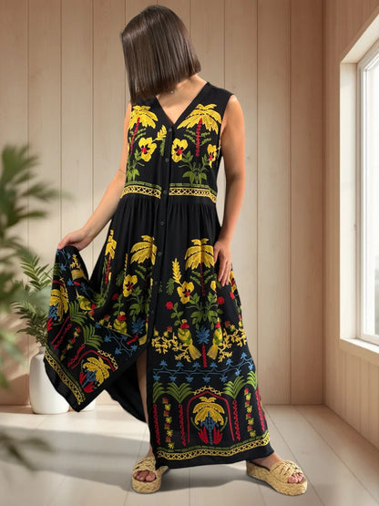 SIMONA - ROBE LONGUE NOIRE BRODEE JUSQU'A LA TAILLE 48