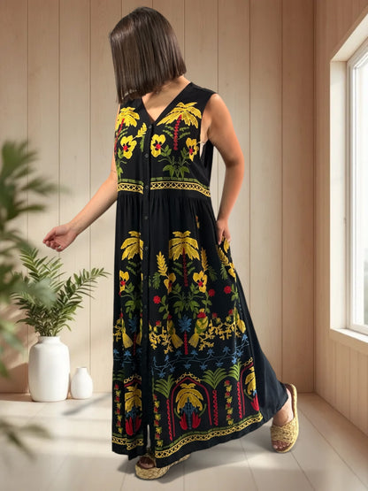 SIMONA - ROBE LONGUE NOIRE BRODEE JUSQU'A LA TAILLE 48