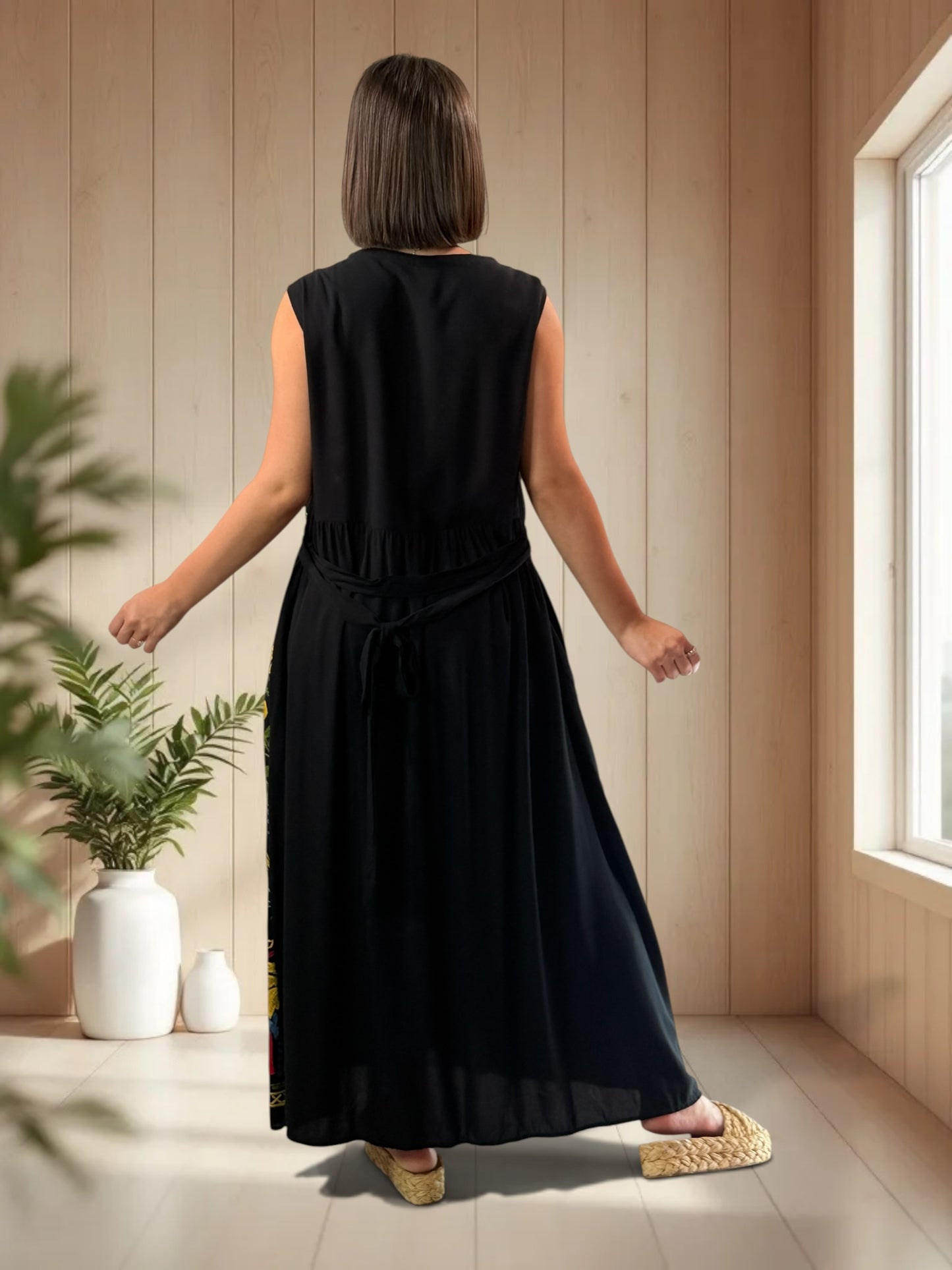 SIMONA - ROBE LONGUE NOIRE BRODEE JUSQU'A LA TAILLE 48