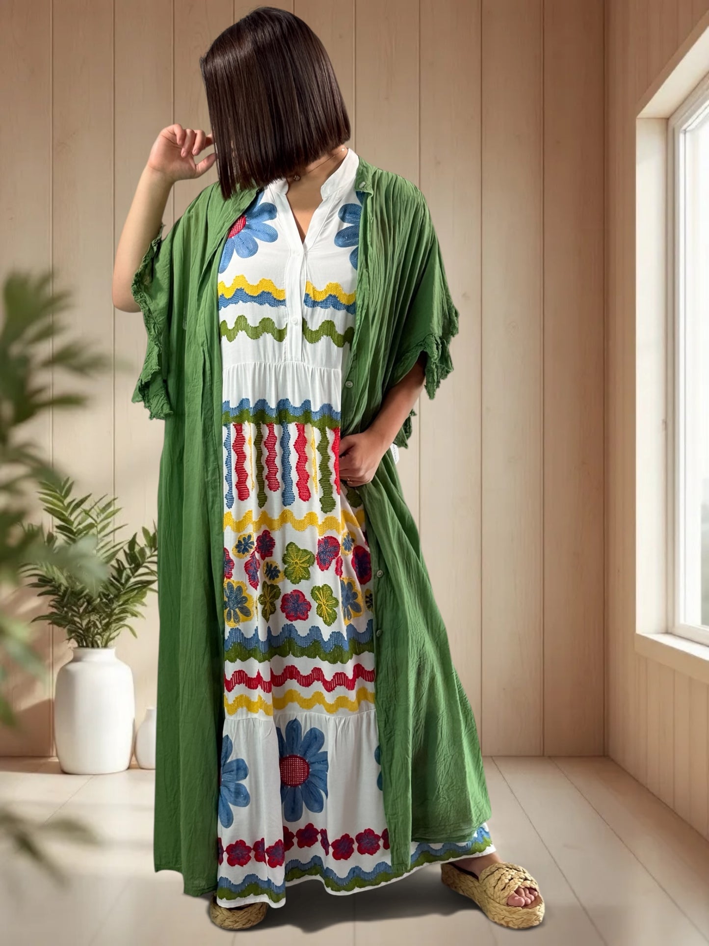 SIMONA - ROBE LONGUE BLANCHE BRODEE JUSQU'A LA TAILLE 48