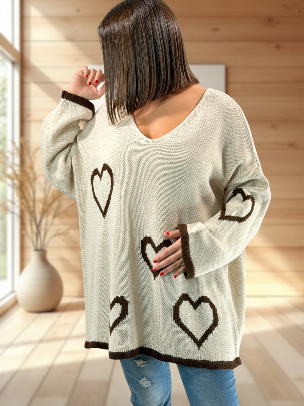 VALENTIN - PULL OVERSIZE BEIGE JUSQU'A LA TAILLE 52/54
