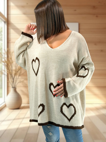 VALENTIN - PULL OVERSIZE BEIGE JUSQU'A LA TAILLE 52/54